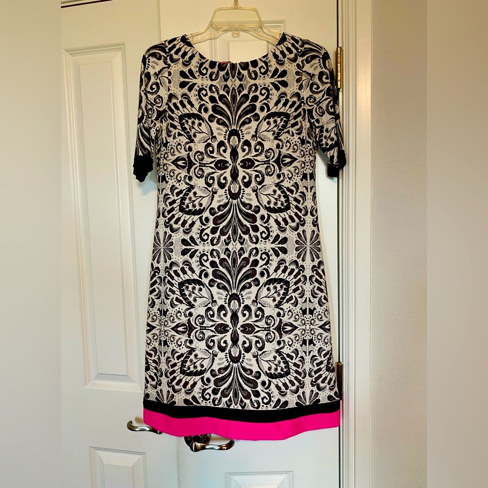 Black, White, Hot pink details dress